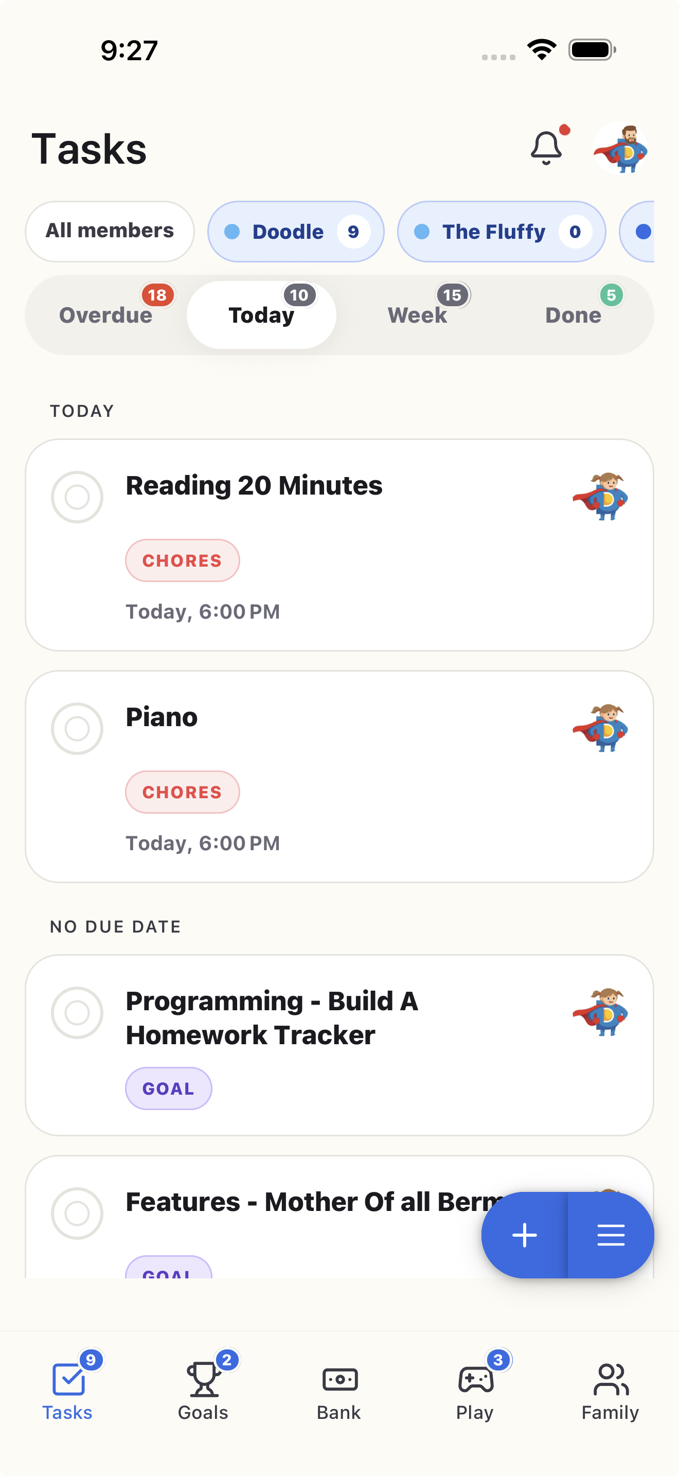 Parent assigns a chore and value in Doey