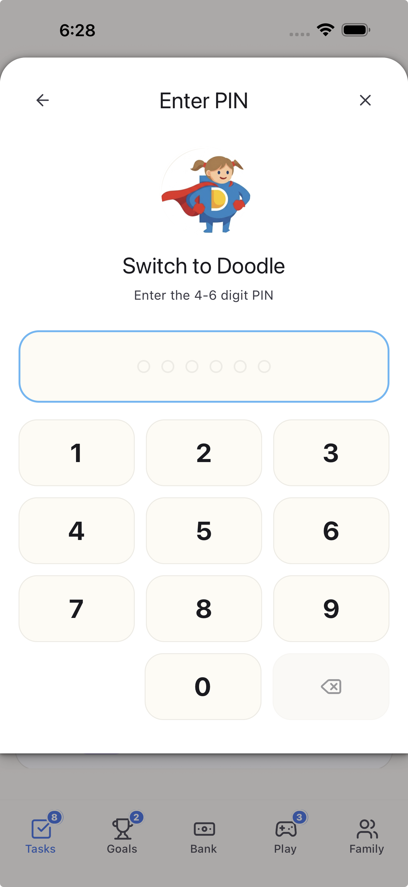 A child choosing their PIN-protected Doey profile